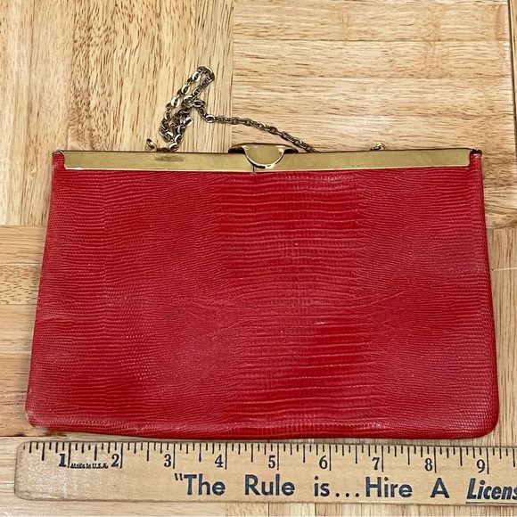 Vintage ETRA Genuine Leather Red Leather Kiss-Lock Convertible Clutch Bag - Picture 4 of 12